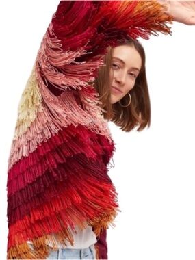 🍒NEW Anthropologie Vanessa Virginia Moran Fringe Cardigan, Size Medium